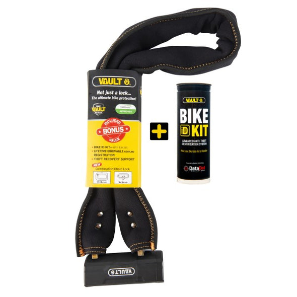 PVI VAULT ET655 Combination Chain Lock + Bike ID Kit +